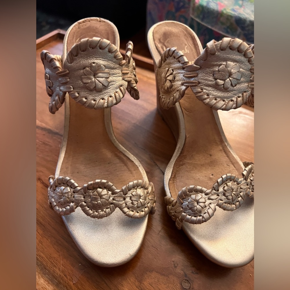 Jack Rogers gold wedges
